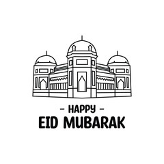 eid mubarak logo, black and white line art, mosque logo