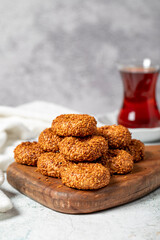Sesame cookies. Salted sesame cookies on stone background