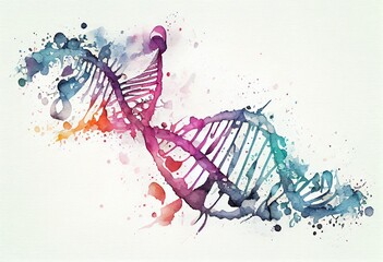 Watercolor Illustration of a Long Structure Of The Dna. Generative AI - obrazy, fototapety, plakaty