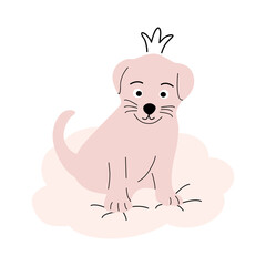 Cute sleeping puppy on the clouds. Gentle colors. For newborns