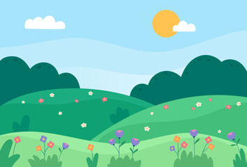 Natural spring landscape background vector illustration