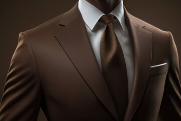 Close-up at gentleman is wearing brown color business suit uniform. Generative Ai image.