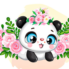 cartoon panda with flower