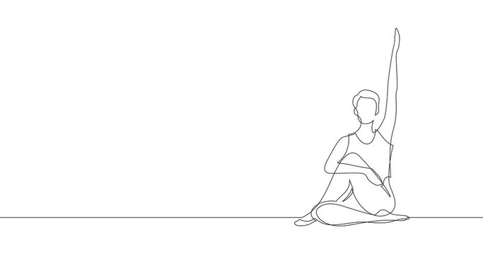 Animation of an image drawn with a continuous line. Girl doing yoga.
