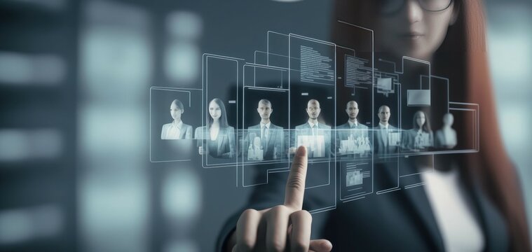 Business people touching on screen to target customer, Human resources management and recruitment business process concept with HR manager selecting candidate for hiring