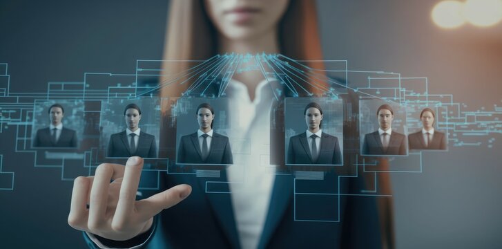 Business people touching on screen to target customer, Human resources management and recruitment business process concept with HR manager selecting candidate for hiring