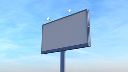Outdoor billboard with blue sky background for promotional means.