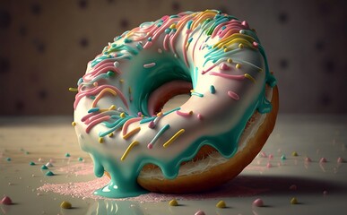 White donut with sprinkles on top. Generative AI technology.