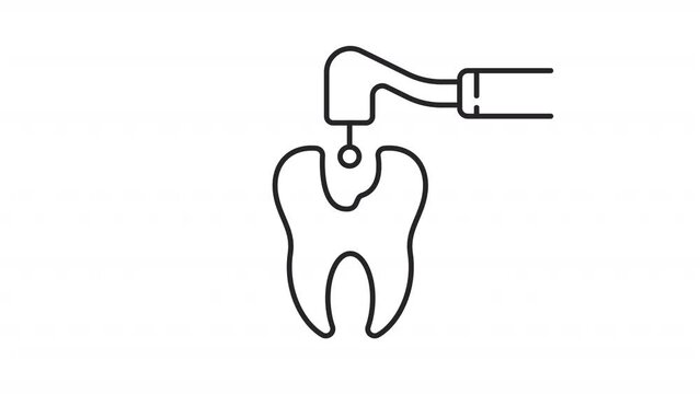 Animated caries linear icon. Dental cavity treatment. Remove decay with dental drill. Seamless loop HD video with alpha channel on transparent background. Outline motion graphic animation