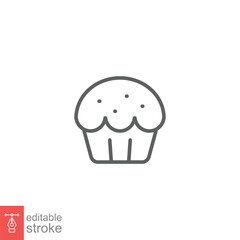 Cupcake icon. Simple outline style. Bakery, cake, dessert, muffin, kitchen, restaurant concept. Thin line symbol. Vector illustration isolated on white background. Editable stroke EPS 10.