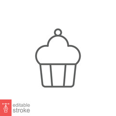 Cupcake icon. Simple outline style. Bakery, cake, dessert, muffin, kitchen, restaurant concept. Thin line symbol. Vector illustration isolated on white background. Editable stroke EPS 10.