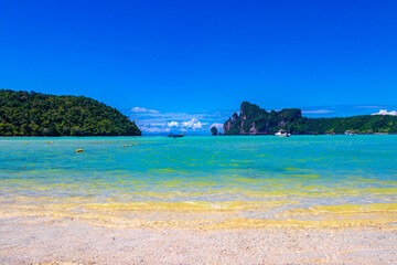 Fototapeta premium Koh Phi Phi Don Thailand island beach lagoon limestone rocks.