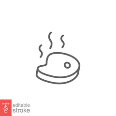 Meat icon. Simple outline style. Steak beef, food, grill, meal, bbq, kitchen, restaurant concept. Thin line symbol. Vector illustration isolated on white background. Editable stroke EPS 10.