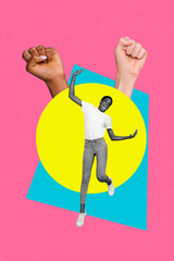 Conceptual collage of trans woman protester community rights protection solidarity movement hands...