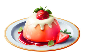 strawberry pudding with cream isolated on transparent background