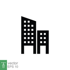 Building icon. Simple solid style. Company office, modern apartment, home, skyscraper, house concept. Black silhouette, glyph symbol. Vector illustration isolated on white background. EPS 10.