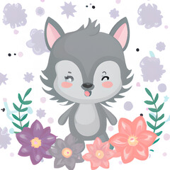 Wolf Cute in Flower