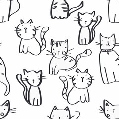 Cute cat illustrations pattern, vector illustration with white background