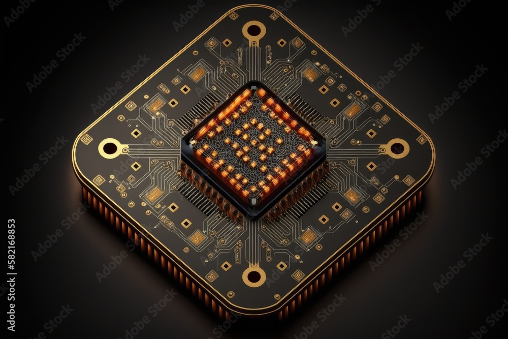 Canvas Prints symmetrical microchip with structure from nanotechnologies against dark background, created with generative ai