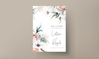 elegant vintage peach flower and grey floral wedding invitation card