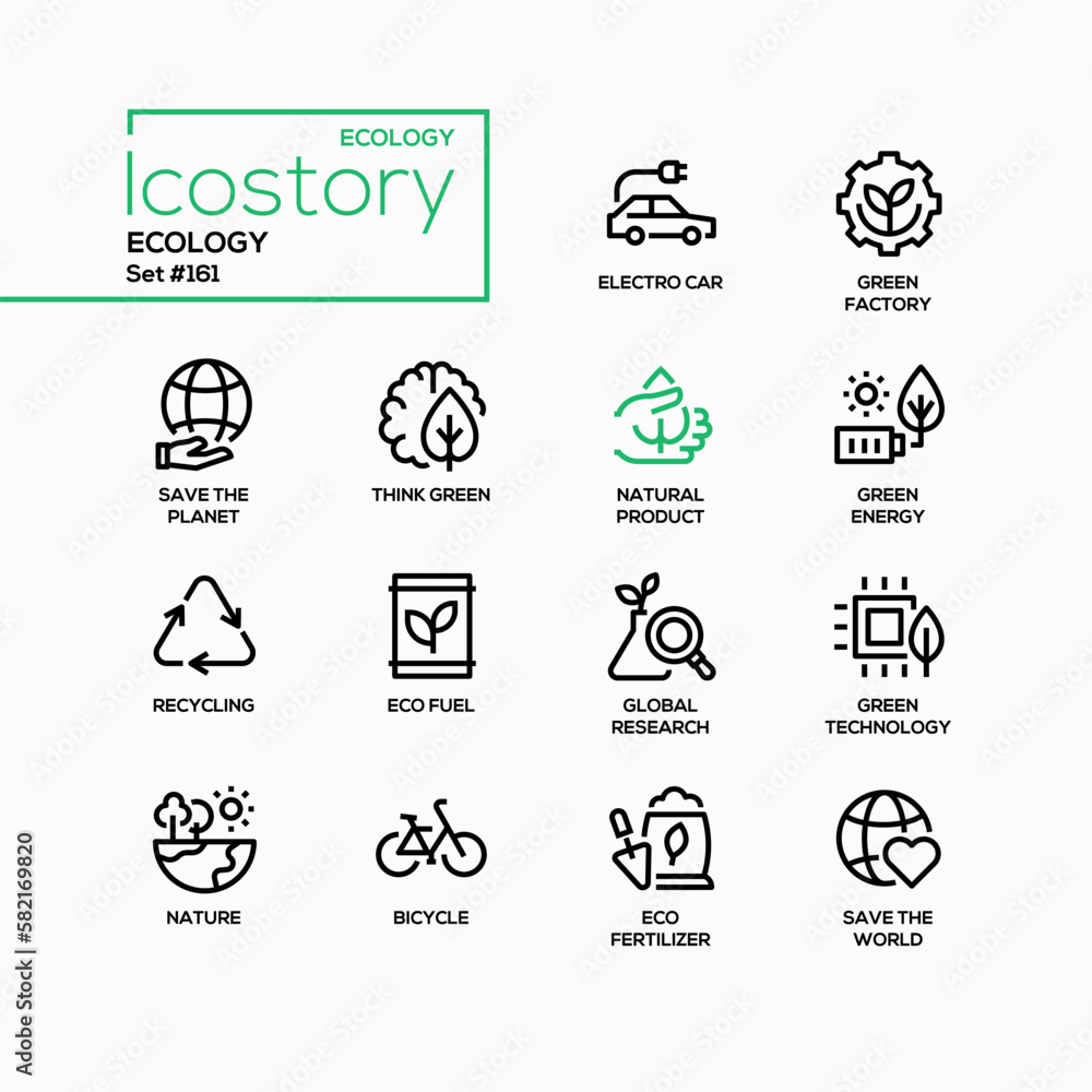 Poster ecology and saving the planet- line design style icons set