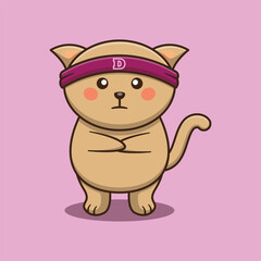 cat standing use headband cute cartoon vector animal illustration, kawaii animal