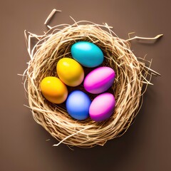 colourful easter eggs in basket 