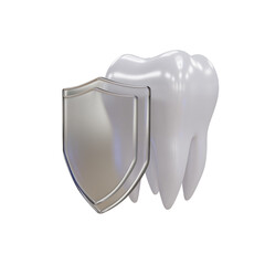 Tooth with matte glass shield isolated on transparent background. Protection. 3d render. PNG. Dentistry, medicine concept. 3D rendering, ui, ux. Teeth. Health. Shield protect