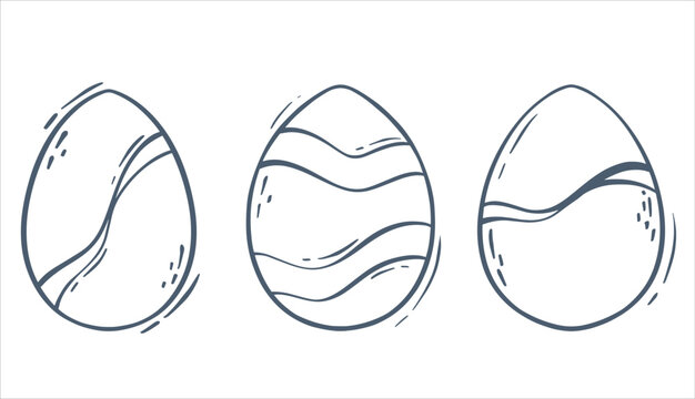 Set of contour Easter eggs. Decorated eggs for the spring holiday. Linear vector illustration for concept design. isolated object.