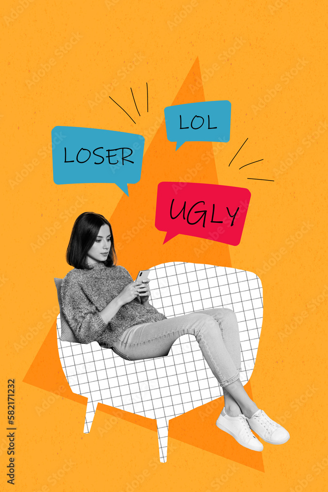 Canvas Prints young blogger girl read negative comments instagram twitter facebook popularity post hate lol loser 