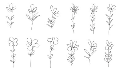 Spring line art flowers set vector eps 10