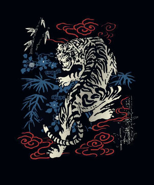 Wild cat print design that you can use in your designs for t shirts, sweatshirts, posters etc, vector illustration. big cats, tiger with black background