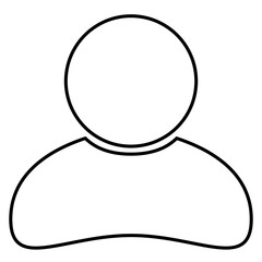 Person icon, black color outlined flat style, simple design avatar graphic symbol, vector object for UI, mobile, app, web, laser grave, vinyl sticker. Vector illustration isolated background.