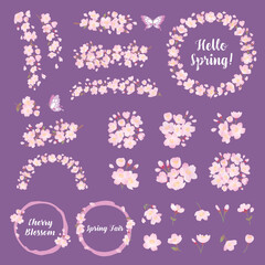 桜の花のイラストセット、ワンポイント、装飾、デザインパーツ