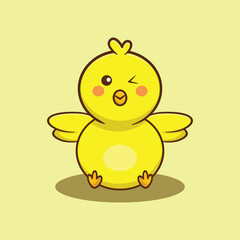 chick eyewink cute cartoon vector illustration, kawaii animal