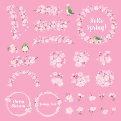 桜の花のイラストセット、ワンポイント、装飾、デザインパーツ