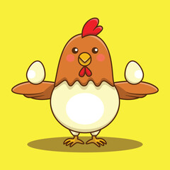 chicken holding eggs cute cartoon vector illustration, kawaii animal