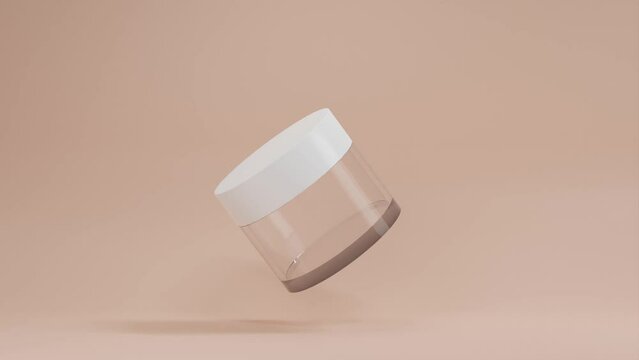 Animation of packaging for design, advertising, products promotion.Glass cosmetic empty jar with white lid isolated.Cosmetics skincare.Glass empty.4k animated.