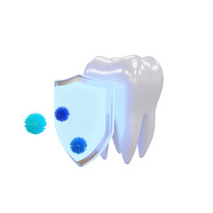 Tooth with shield isolated on transparent background. Virus protection. 3d render. PNG. Dentistry, medicine concept. 3D rendering, ui, ux. Teeth. Health. Shield protect