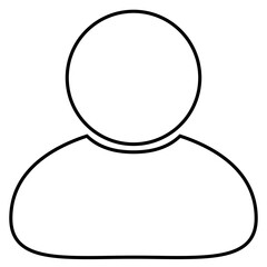 Person icon, black color outlined flat style, simple design avatar graphic symbol, vector object for UI, mobile, app, web, laser grave, vinyl sticker. Vector illustration isolated background.