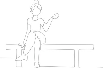 A woman sitting cross-legged in the airport. Public transport one-line drawing