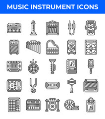 Music instrument line icon. Related to piano, hi hat, gong, speaker, radio, mic, book, party. Editable stroke. Vector illustration