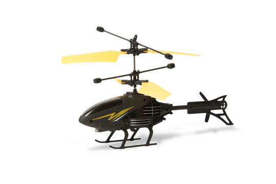 Radio controlled helicopter on white background