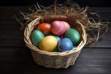Fototapeta na wymiar Easter eggs in a basket Generative AI