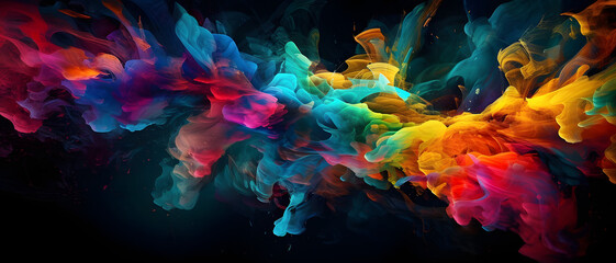 Fototapeta na wymiar Ultra widescreen desktop background with abstract bright colour splashes