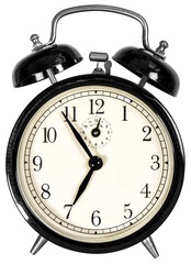Vintage black alarm clock isolated white background