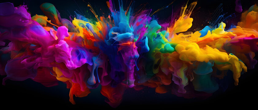 Ultra widescreen desktop background with abstract bright colour splashes