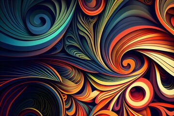 Pattern, colourful, abstract, swirls, vector art, very detailed. Generative AI
