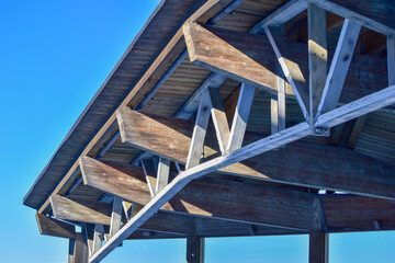 Obraz premium Standard timber framed building with close up on the roof trusses