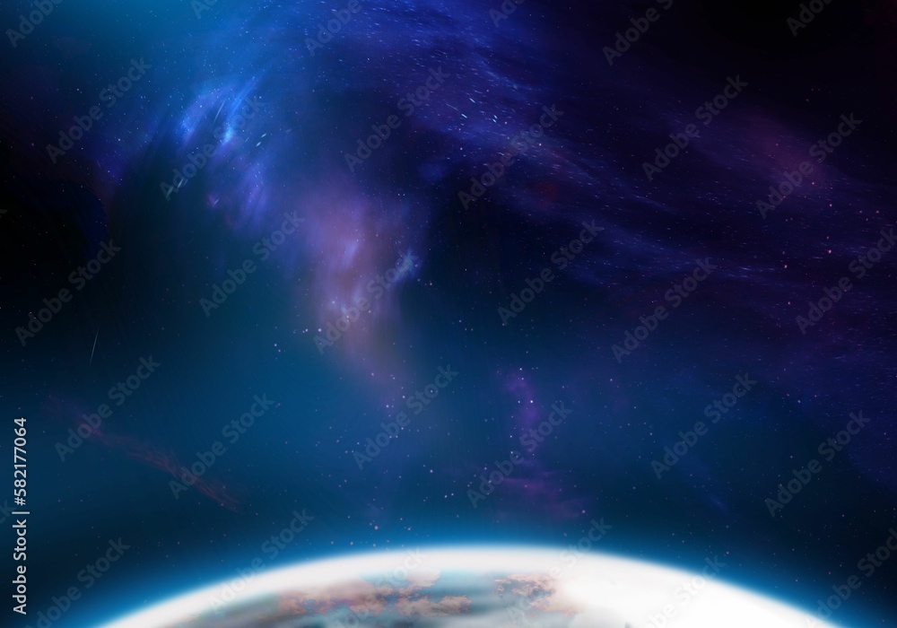Poster celestial digital art of a planet with stars and galaxies in outer space background